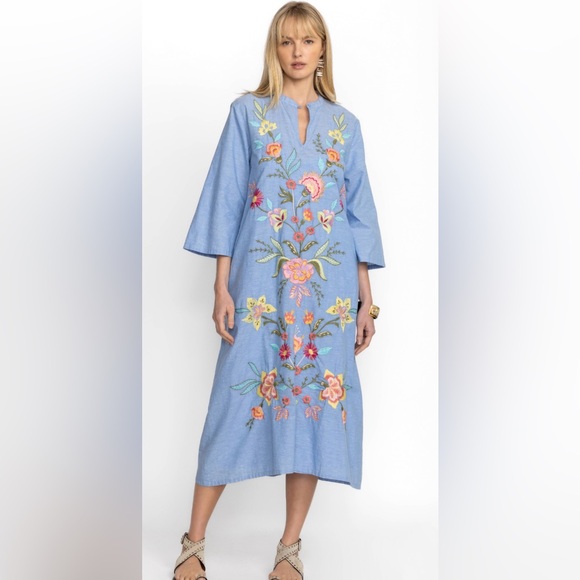 Johnny Was Camellia Mandarin Collar Cotton Dress Light Denim Blue Sz XSmall - Picture 1 of 8